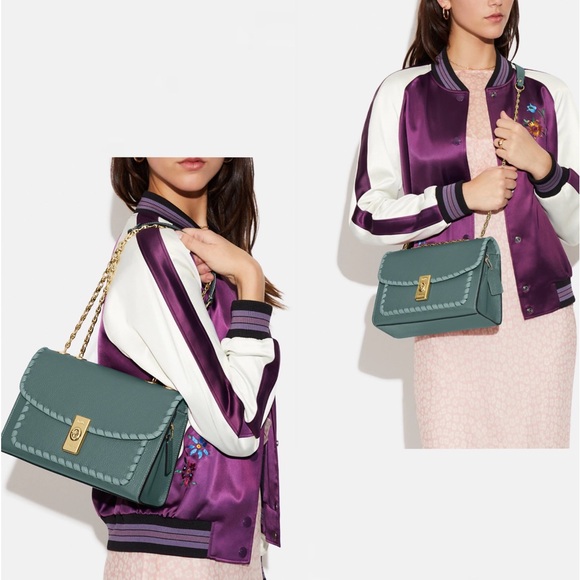 🔥SALE💥NWT COACH LANE LEATHER SHOULDER BAG WHIPSTITCH IM/MARINE MULTI CROSSBODY - Picture 2 of 12